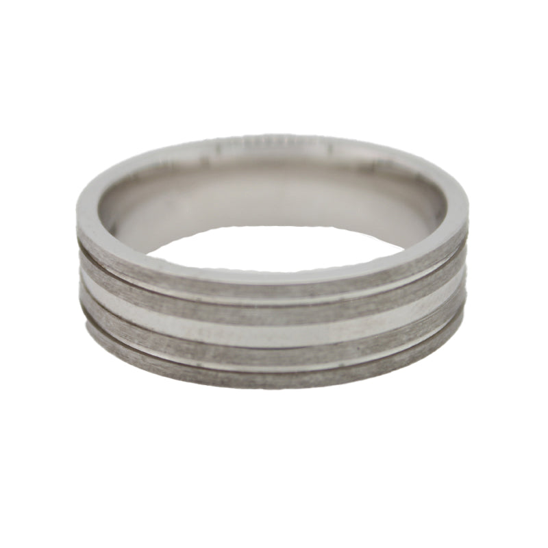 Sterling Silver 'Hombre' Matte/Polished 3 Line Ring, Size X, 7mm Wide