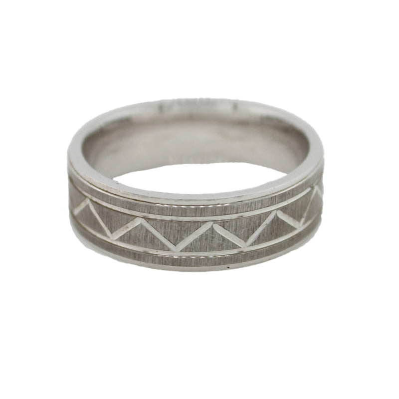 Sterling Silver 'Hombre' Matte With Polished Zig Zag Design Ring, Size U, 7.1mm Wide