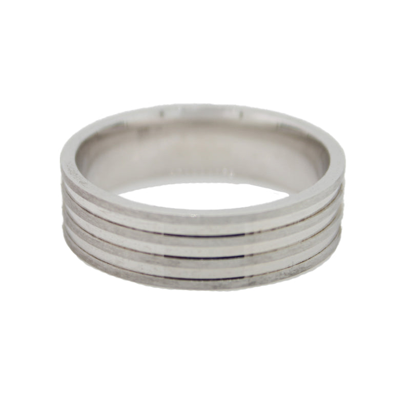 Sterling Silver 'Hombre' Matte/Polished 3 Line Ring, Size Z, 7mm Wide