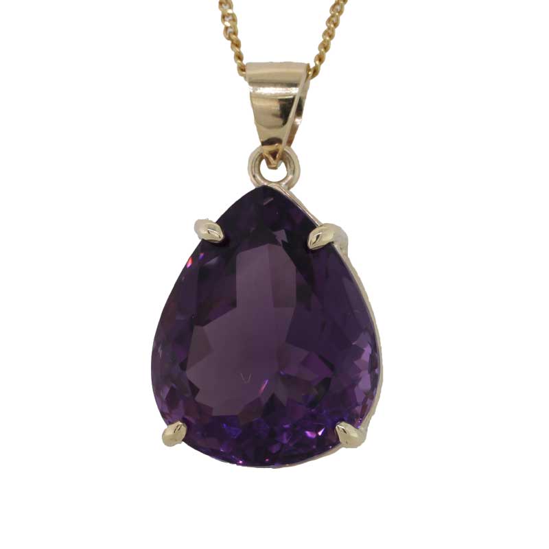 9ct Yellow Gold Handmade Amethyst Pear Cut 21.3 x 17.35mm 22ct Dark Purple Pendant