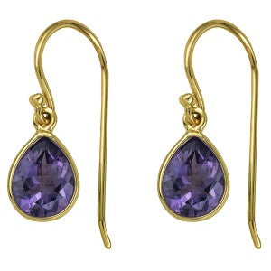 9 carat Yellow Gold Amethyst Teardrop Earrings