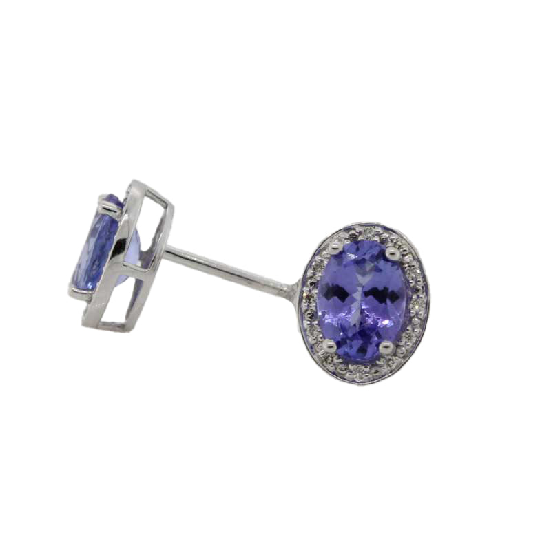 9 Carat White Gold Tanzanite & Diamond Halo Stud Earrings