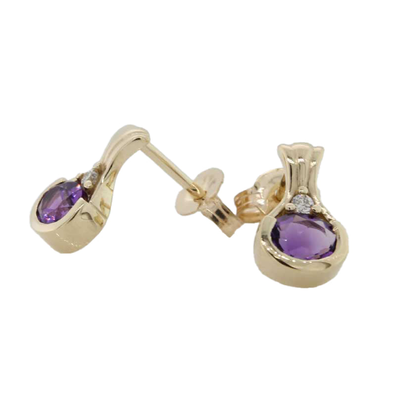 9 carat Yellow Gold Amethyst Diamond Stud Earrings