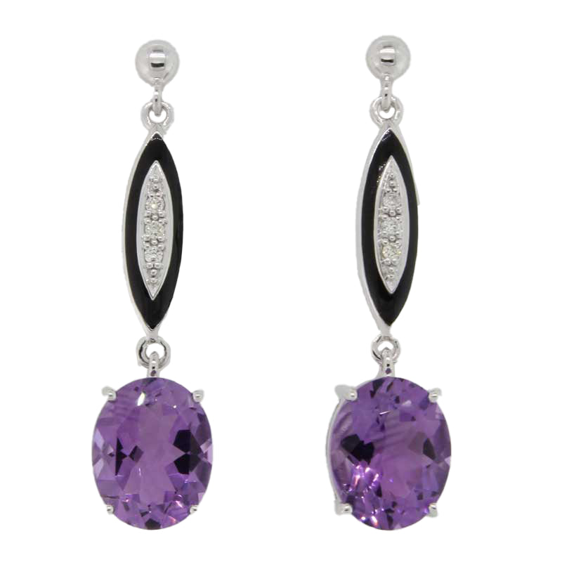 9 carat White Gold Amethyst & Diamond Drop Stud Earrings