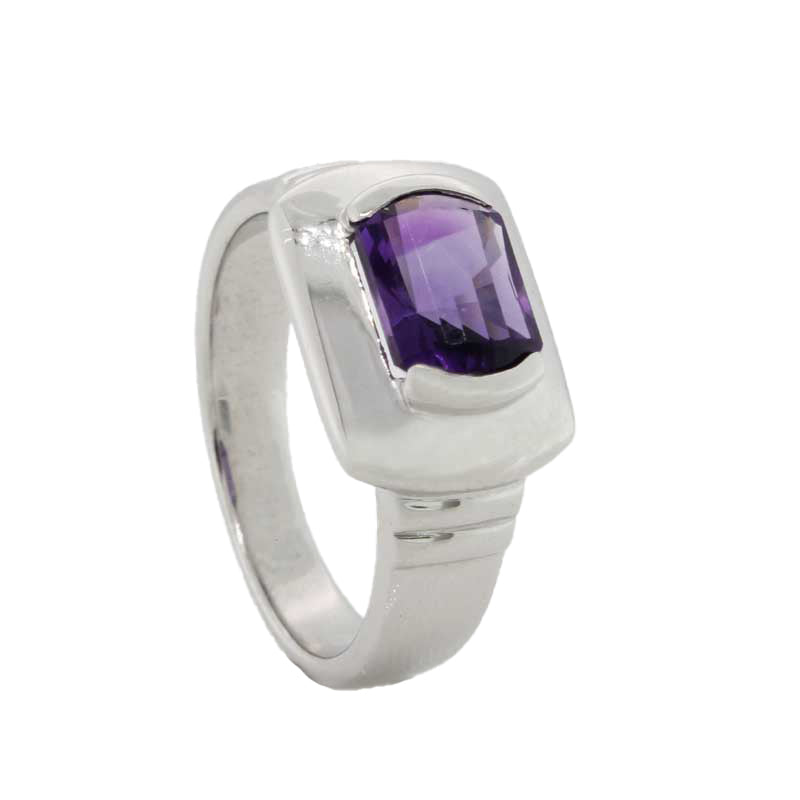 Sterling Silver Rhodium Plated Amethyst Ring