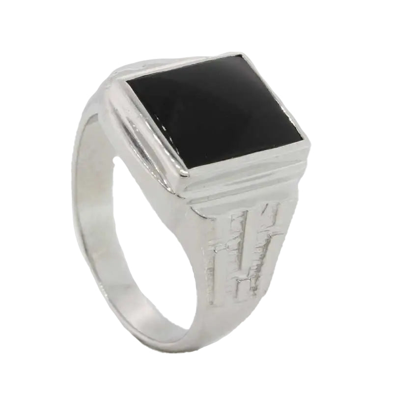 Sterling Silver 12x10mm Black Onyx Gents Ring