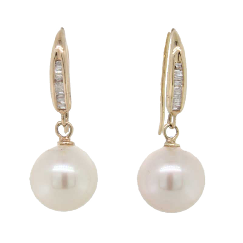 9 Carat Yellow Gold Freshwater Pearl & Diamond Drop Earrings