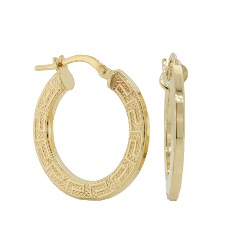 9 Carat Yellow Gold Silver Filled Geometric Pattern Hoop Earrings 