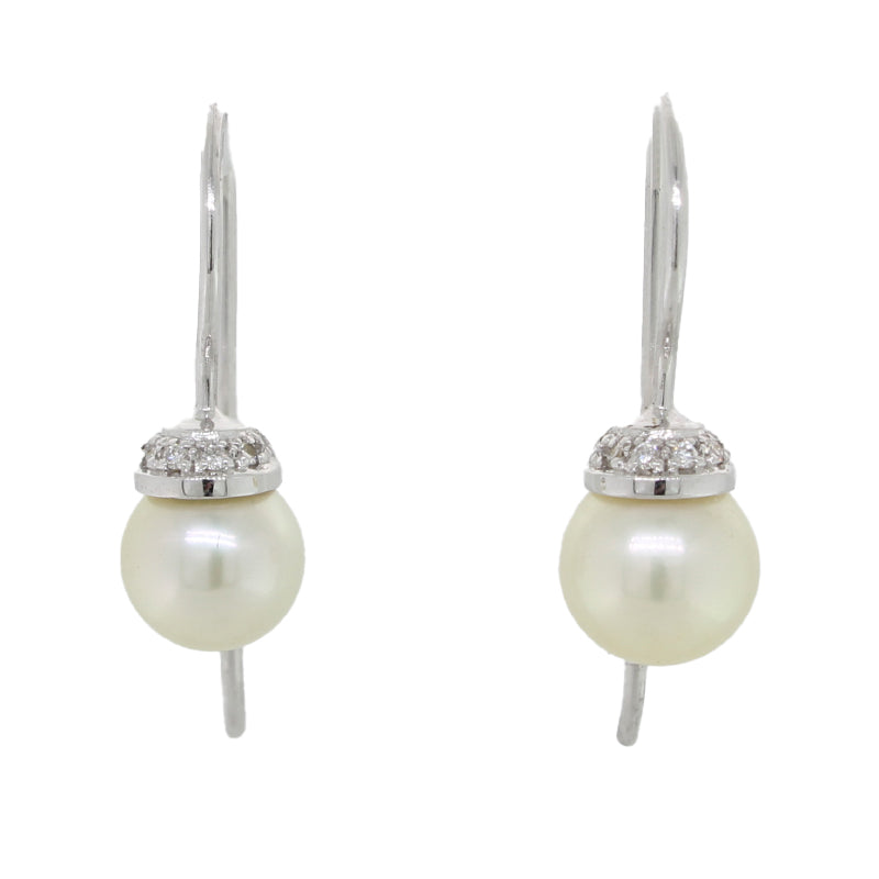 18 Carat White Gold Diamond & Broken Bay Pearl Classic AAA Grade Earrings