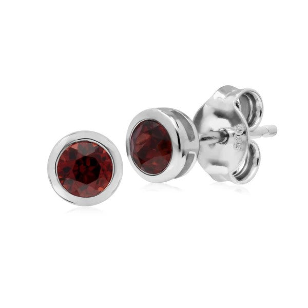 Sterling Silver 5mm Round Garnet Bezel Set Stud Earrings