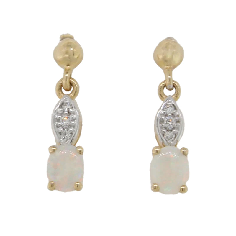 9 Carat Yellow Gold Solid Crystal Opal & Diamond Earring