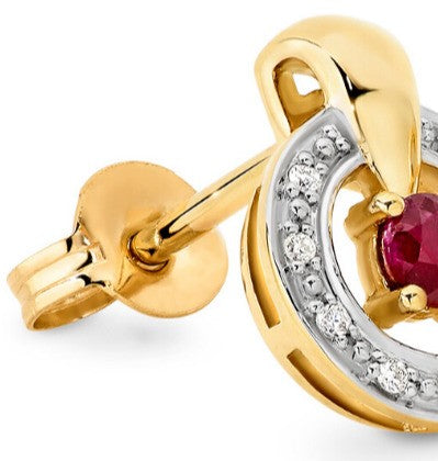 9 Carat Yellow Gold 3mm Ruby Diamond .36ct Earrings