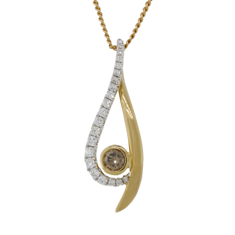 9 Carat Yellow & White Gold Pendant with Australian Chocolate Diamond (from the Argyle Mine) & White Diamond