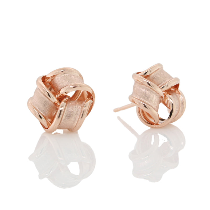 9 Carat Rose Gold Satin & Polished 9mm Knot Stud Earrings 