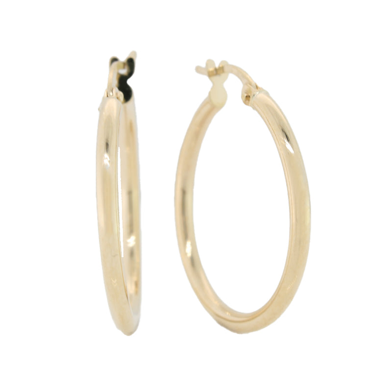 9 Carat Yellow Gold 20mm Internal Diameter, 2mm Tube, Hoop Earrings