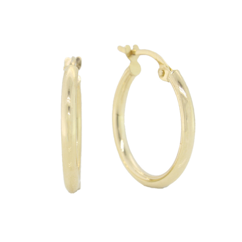 9 Carat Yellow Gold 15mm Internal Diameter, 2mm Tube, Hoop Earrings