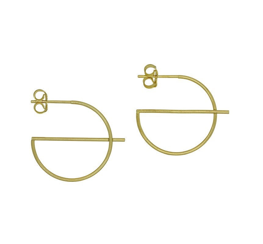 9 carat Yellow Gold Silver Filled Geometric Pattern Hoop Stud Earrings 