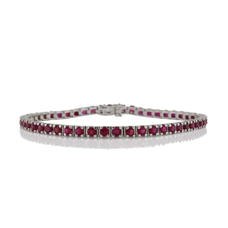 18 Carat White Gold Ruby Tennis Bracelet 50 = 5.00ct