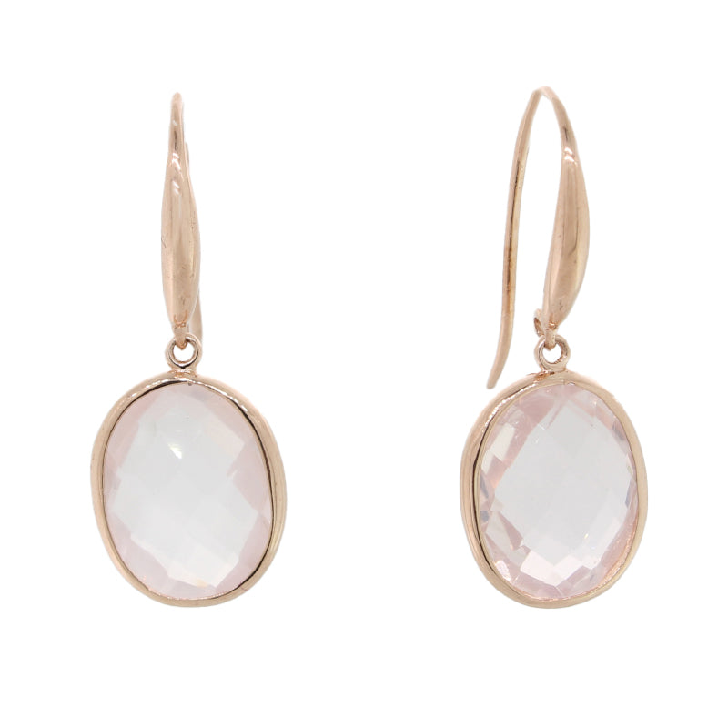 9 carat Rose Gold Rose Quartz = 6.30ct Drop Earrings