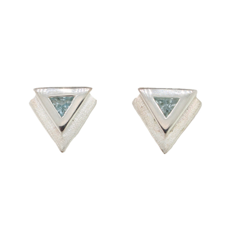 Sterling Silver Blue Topaz Double Triangle Stud Earrings