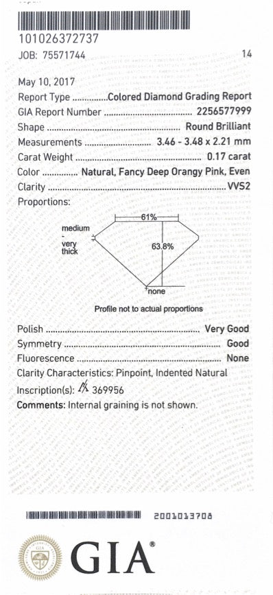 Pink Diamond (from the Argyle Mine) RBC 0.17ct 3PR