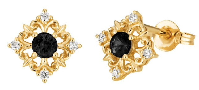 9 Carat Yellow Gold 3.5mm Sapphire & Diamond Filigree Stud Earrings