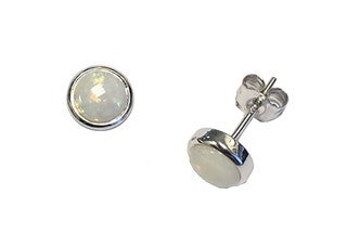 Sterling Silver 6mm Round Solid Opal Stud Earrings 