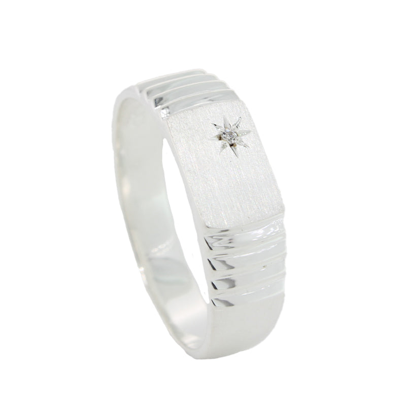 Sterling Silver Cubic Zirconia Set Gents Signet Ring