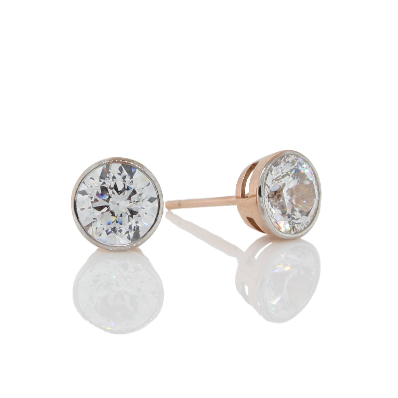 9 carat Rose Gold Swarovski Cubic Zirconia 6.5mm Round Stud Earrings