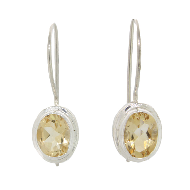 Sterling Silver Oval Citrine Closing S/Hook Earrings