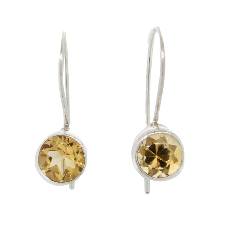 Sterling Silver Round Citrine Closing S/Hook Earrings