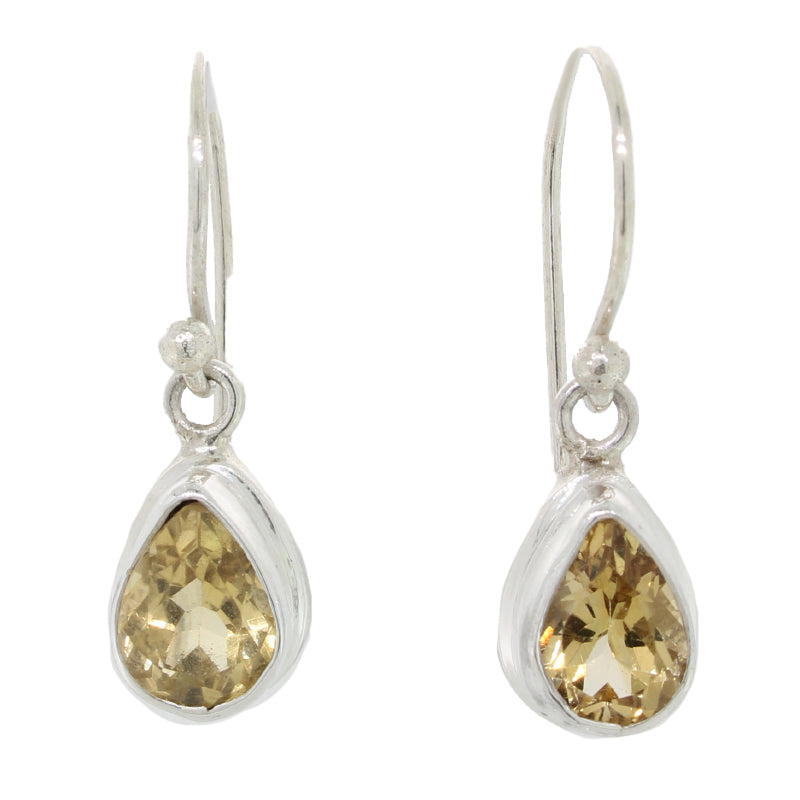 Sterling Silver Pear Citrine Closing S/Hook Earrings