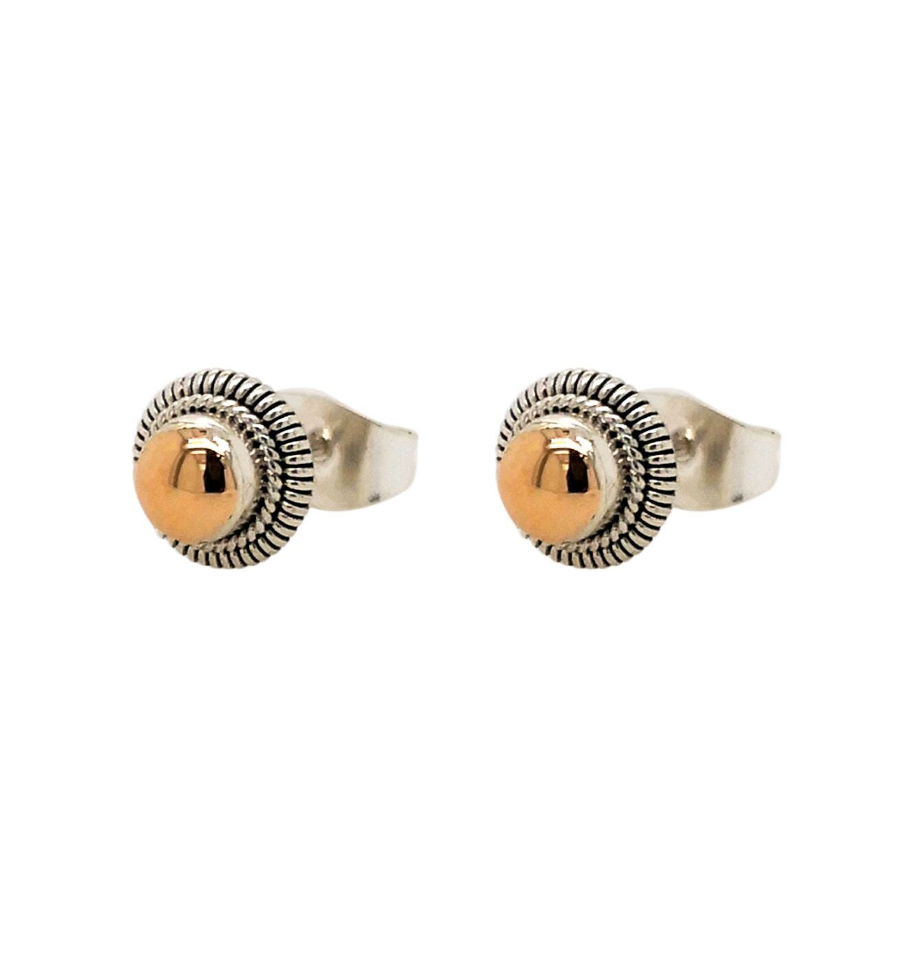 Sterling Silver 18 Carat Rose Gold Plated  8mm Dome Stud Earrings w. Bead Surround