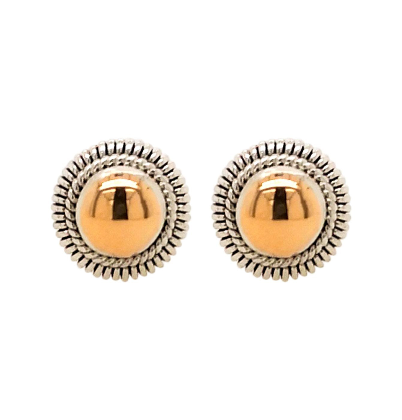 Sterling Silver 18 Carat Rose Gold Plated  8mm Dome Stud Earrings w. Bead Surround