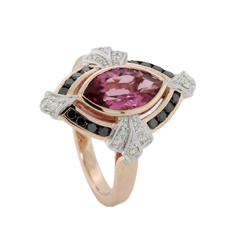 9 Carat Rose & White Gold Marquise Pink Tourmaline & Diamond Ring