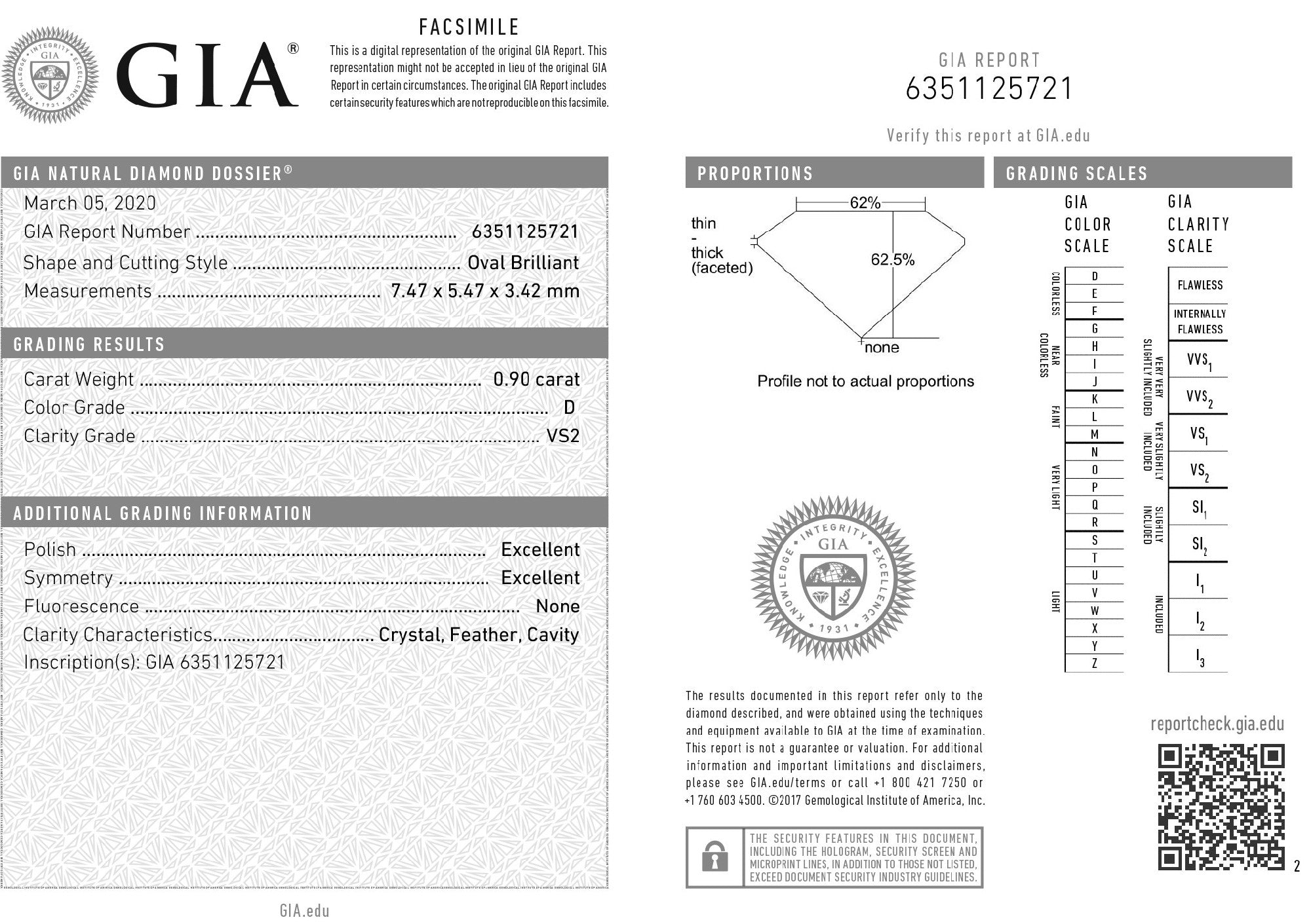 0.90ct Oval D VS2 Diamond GIA