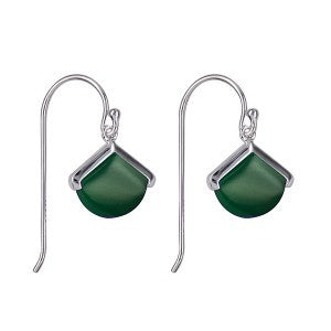 Sterling Silver Dyed Green Obsidian Fancy Shepherd Hook Earrings