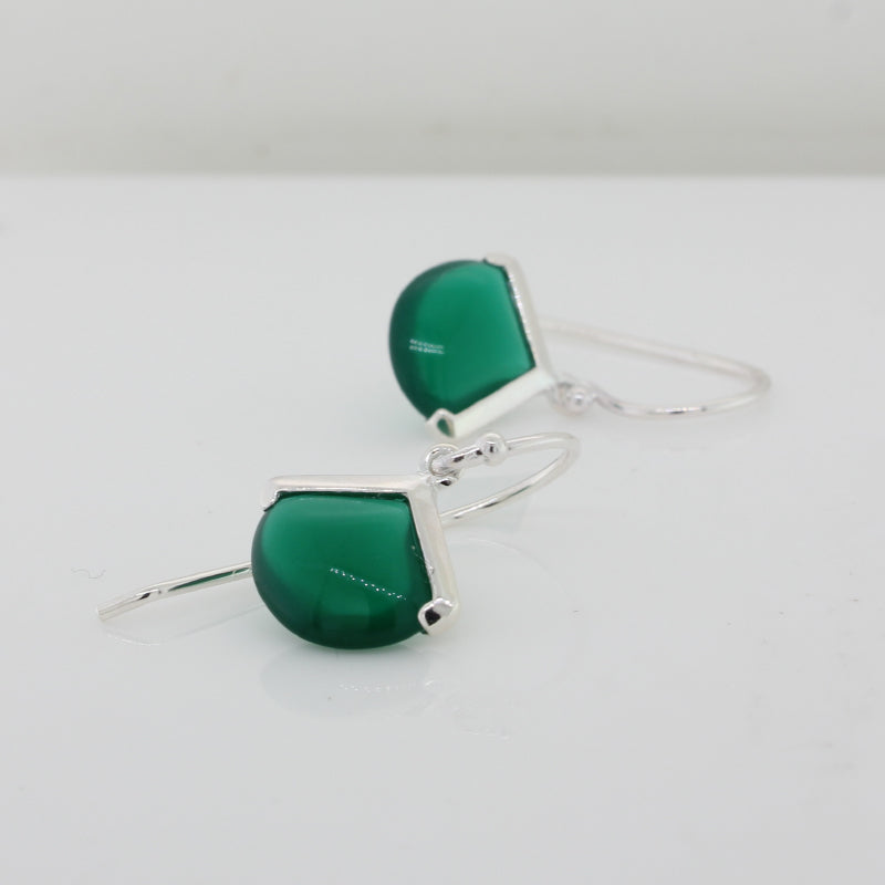 Sterling Silver Dyed Green Obsidian Fancy Shepherd Hook Earrings