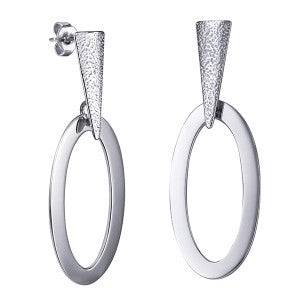 Sterling Silver Open Oval & Triangle Drop Stud Earrings