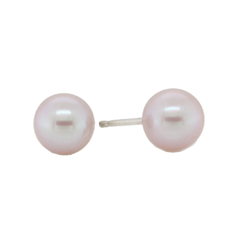 Sterling Silver 7-7.5mm Pink Fresh Water Pearl Stud Earrings