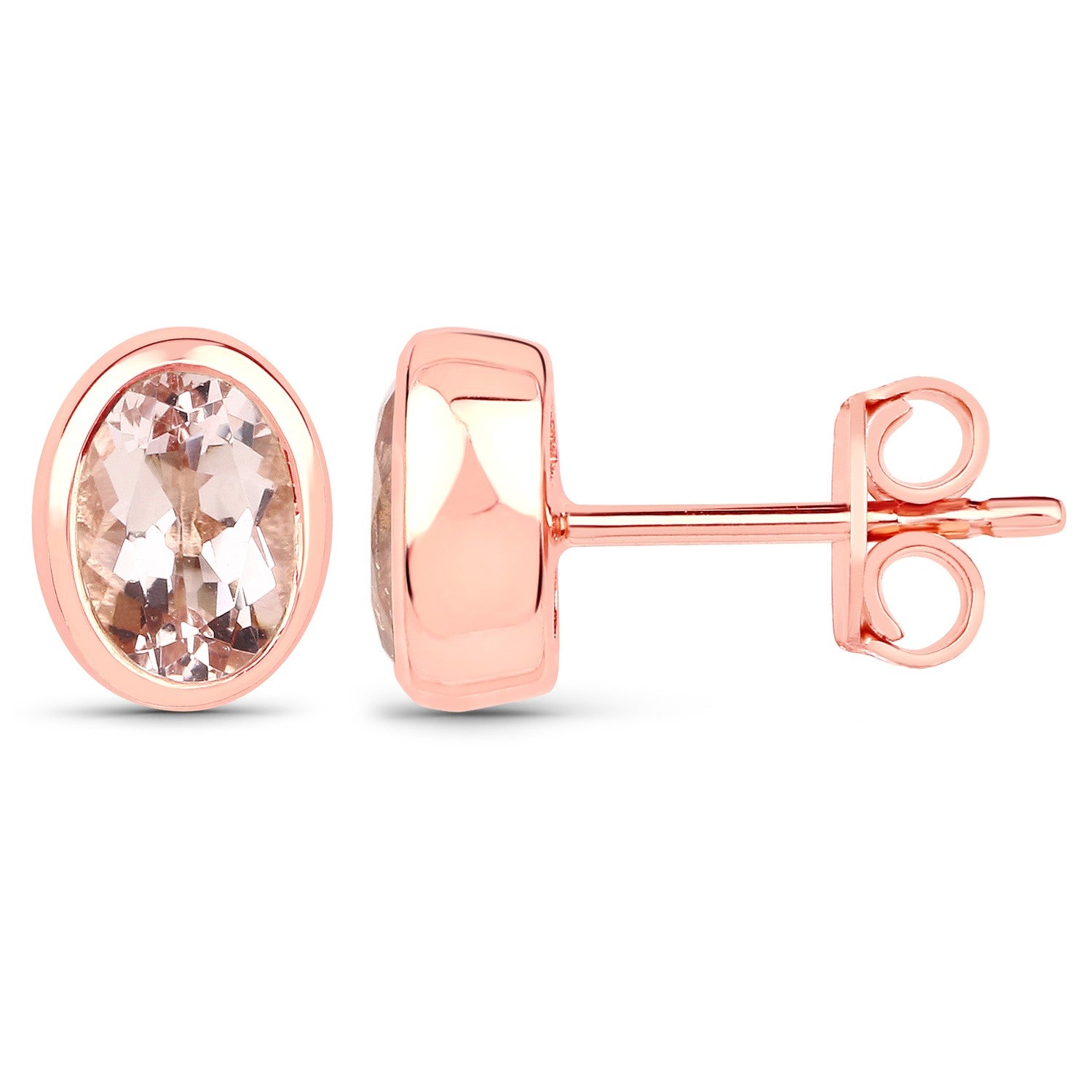 9 carat Rose Gold 7x5mm Oval Morganite Bezel Set Stud Earrings