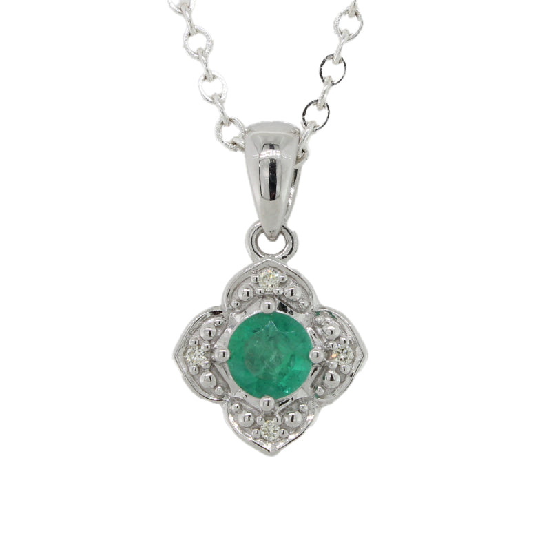 9 Carat White Gold Emerald & Diamond Pendant