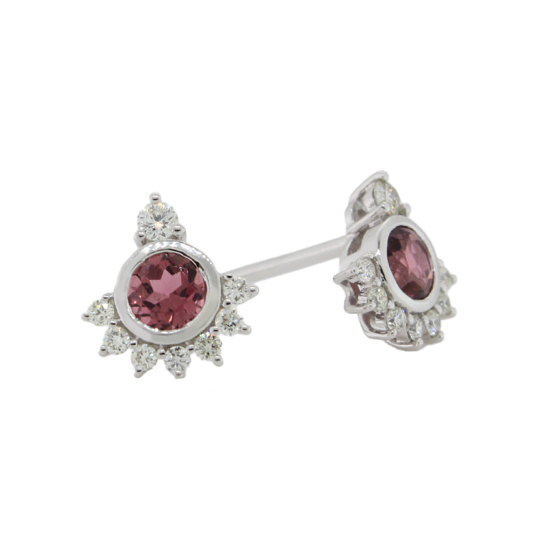 9 Carat White Gold Pink Tourmaline & Diamond Stud Earrings