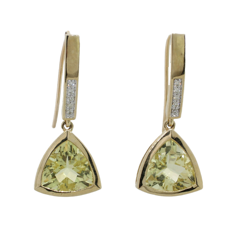 9 Carat Yellow Gold Lemon Quartz & Diamond Drop Earrings