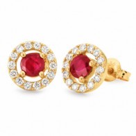 9 Carat Yellow Gold Ruby & Diamond Stud Earrings