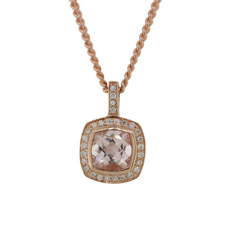 9 Carat Rose Gold Morganite & Diamond Pendant