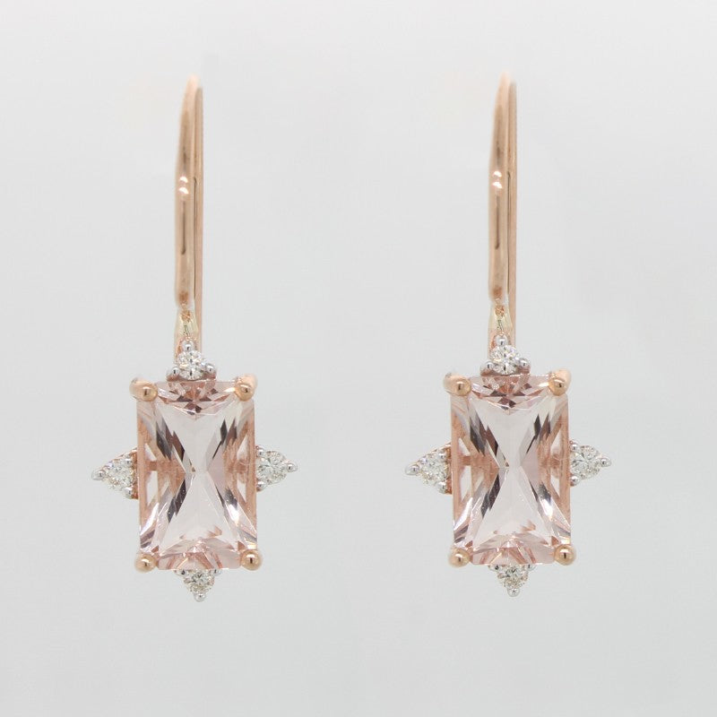 9 Carat Rose Gold Morganite & Diamond Shepherd Hook Earrings