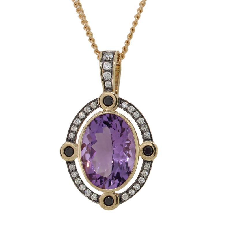 9 carat Yellow Gold Amethyst & Diamond enhancer Pendant