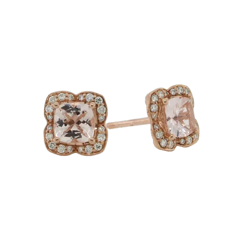 9 carat Rose Gold Morganite & Diamond Stud Earrings