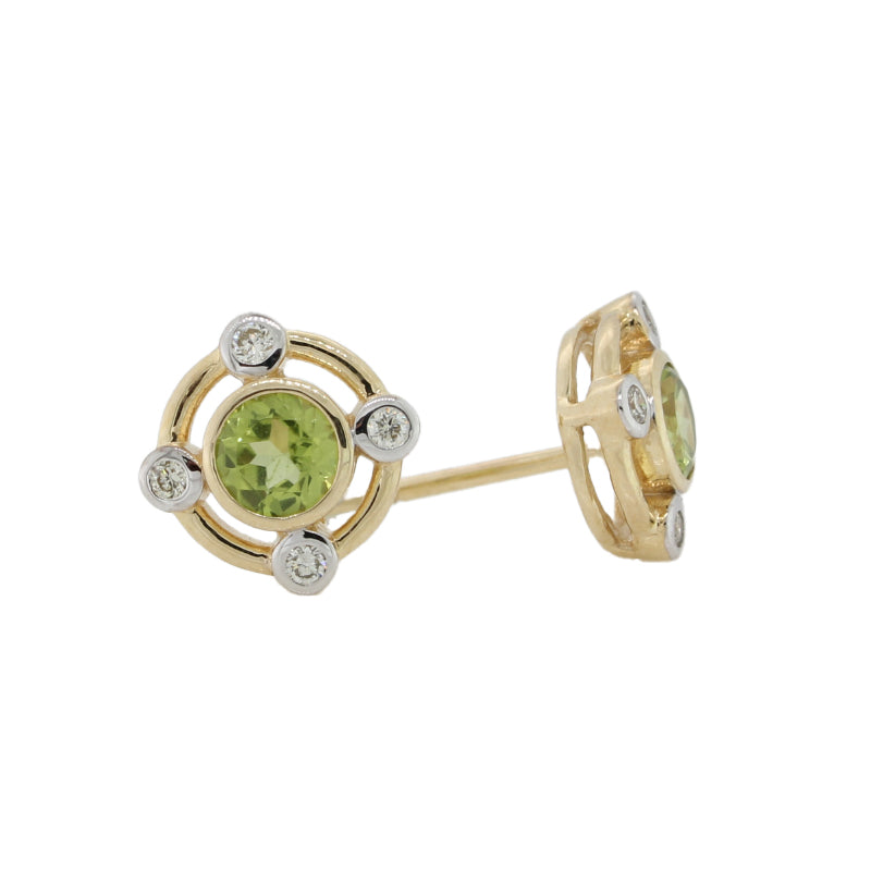 9 carat Yellow Gold Peridot & Diamond Stud Earrings